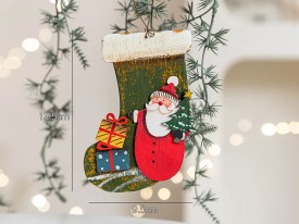 Adorno madera Navidad bota con muñeco 